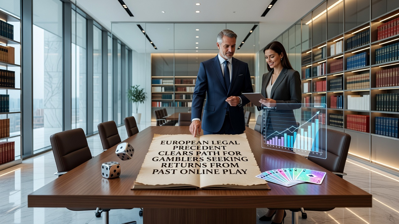Europäischer Gerichtssaal mit Fokus auf Rechtsdokumente zu Glücksspielurteilen